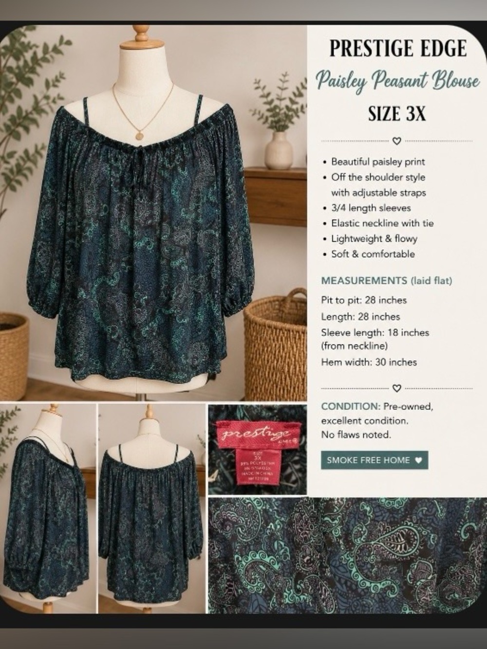 Prestige Edge Plus Size 3X Paisley Blouse